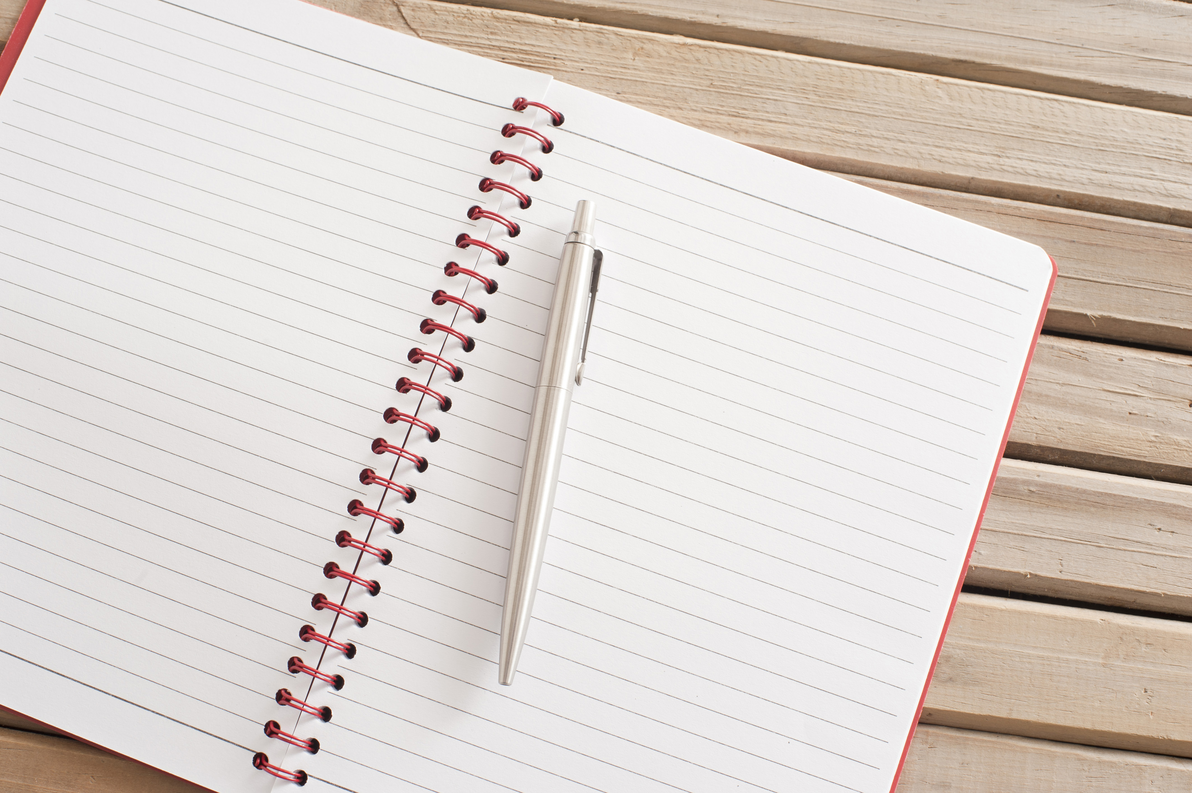 Open Blank Notebook with Ballpoint Pen on Top