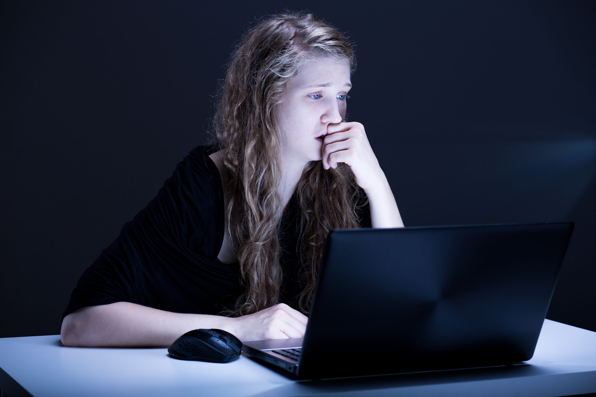44307180 - picture of despair scared girl suffering from electronic aggression